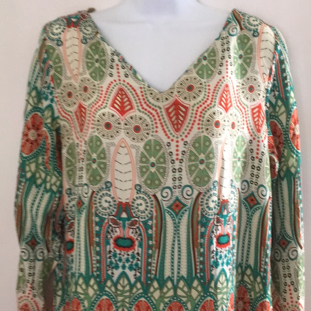 Green and Cream Pattern Dress NWOT